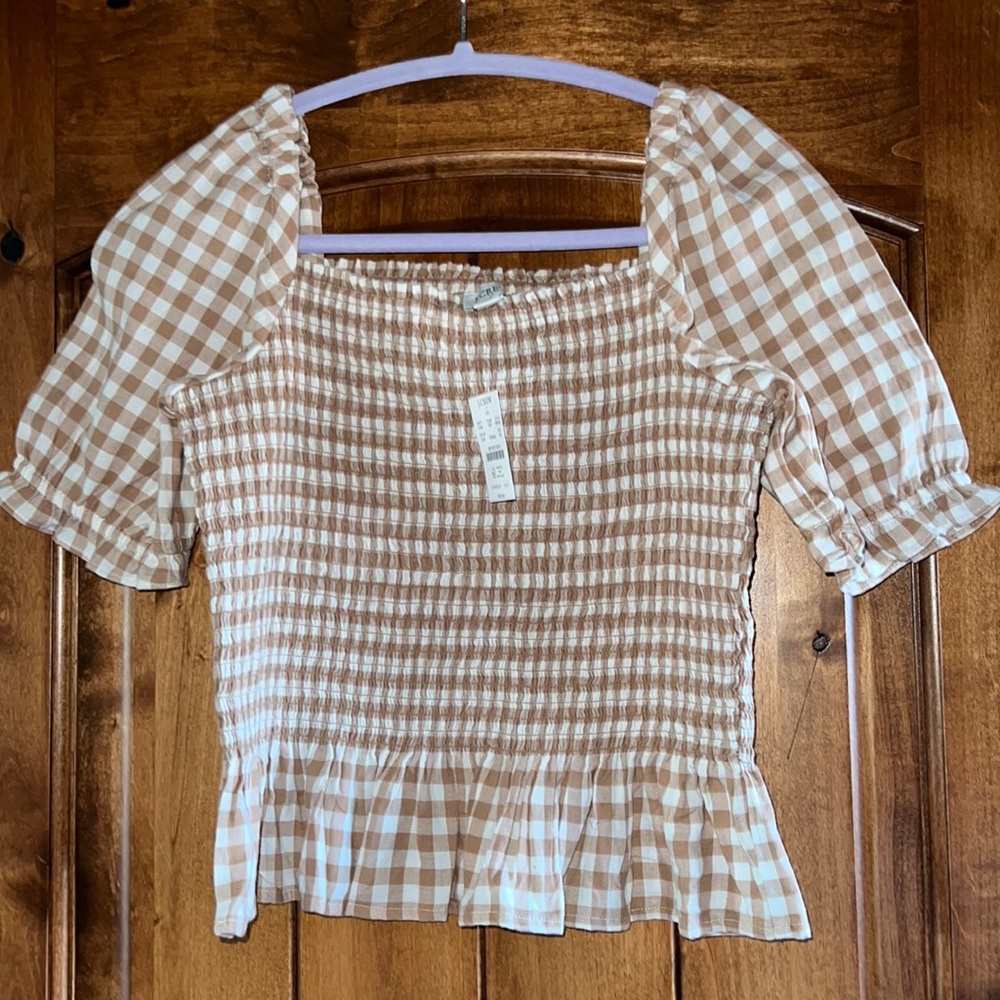 J Crew cropped gingham blouse